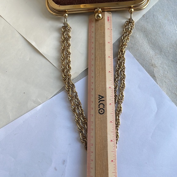 Chic Vintage purse By Triangle NY brown suede gold tone - mod look - Picture 12 of 16